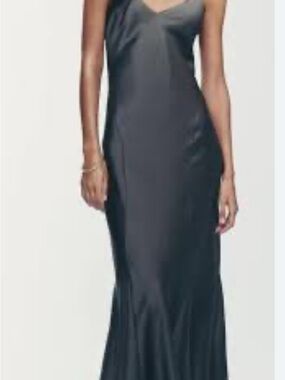 Zara Charcoal Gray Satin Slip Maxi Dress